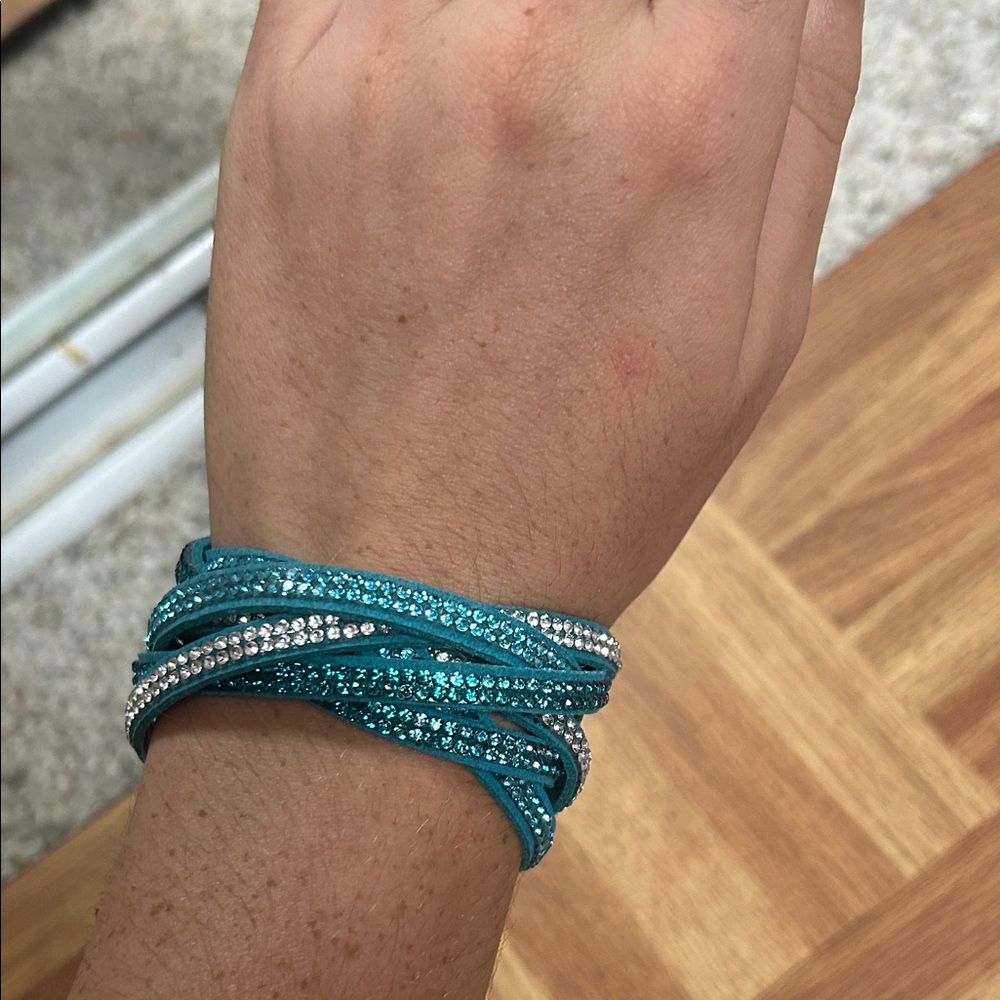 Teal and Silver Crystal Wrap Bracelet